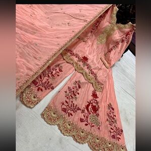 Elegant Pink Embroidered sharara set